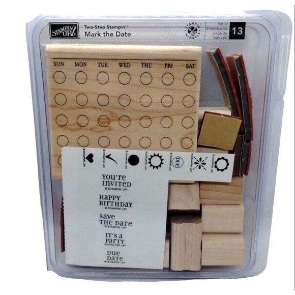 Stampin Up Mark the Date 13 Piece Rubber Stamp Kit Unmounted Two Step Stamps - Picture 1 of 4